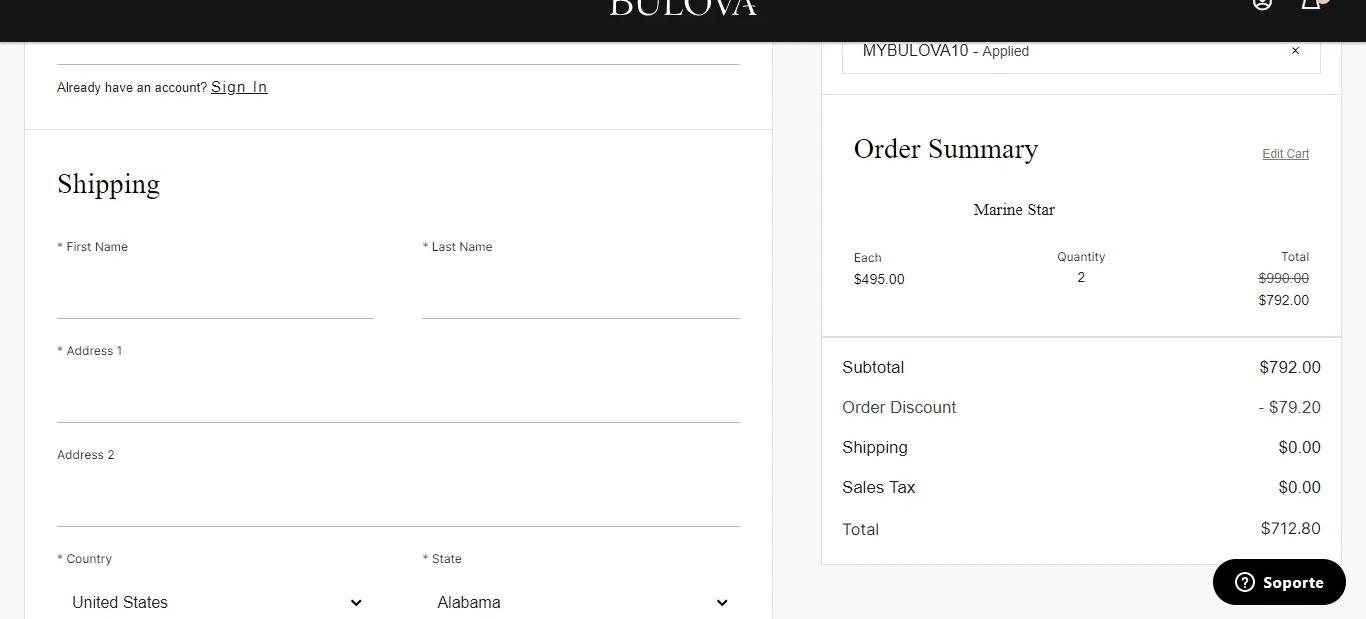 How to apply Bulova coupon code